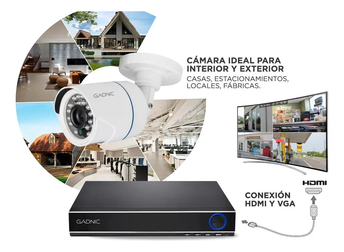 Kit Seguridad Gadnic 8 Cámaras HD IP DVR 8 Canales + Disco 1TB Visión Nocturna